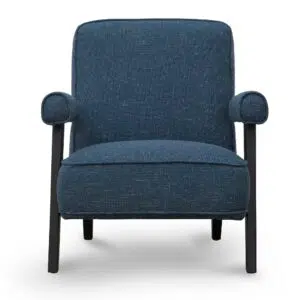 Damon armchair in dark blue fabric with birch legs and plush comfort