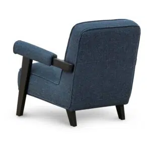 Damon armchair in dark blue fabric with birch legs and plush comfort