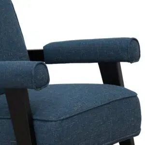 Damon armchair in dark blue fabric with birch legs and plush comfort