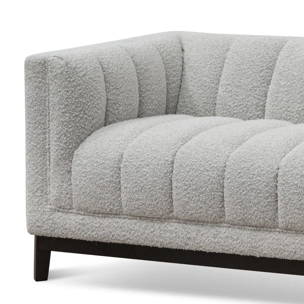 Aiden 3-seater sofa in light grey boucle fabric with ergonomic support and durable pine frame