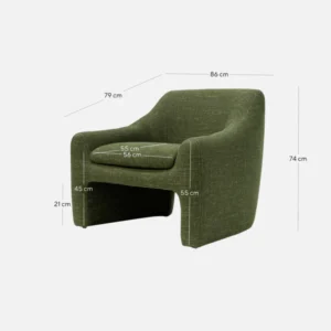 Morgan fabric armchair in khaki green vintage Italian-inspired design with modern comfort