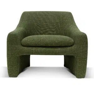 Morgan fabric armchair in khaki green with vintage Italian-inspired design and ergonomic comfort