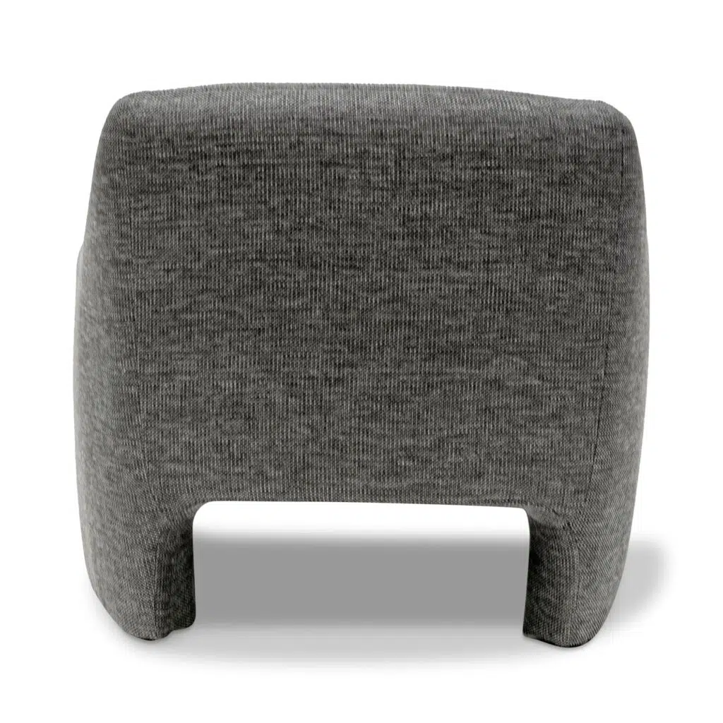 Anya fabric armchair in graphite grey with timber wood frame and H-shape structure for modern interiors