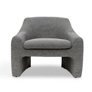 Anya fabric armchair in graphite grey with timber wood frame and H-shape structure