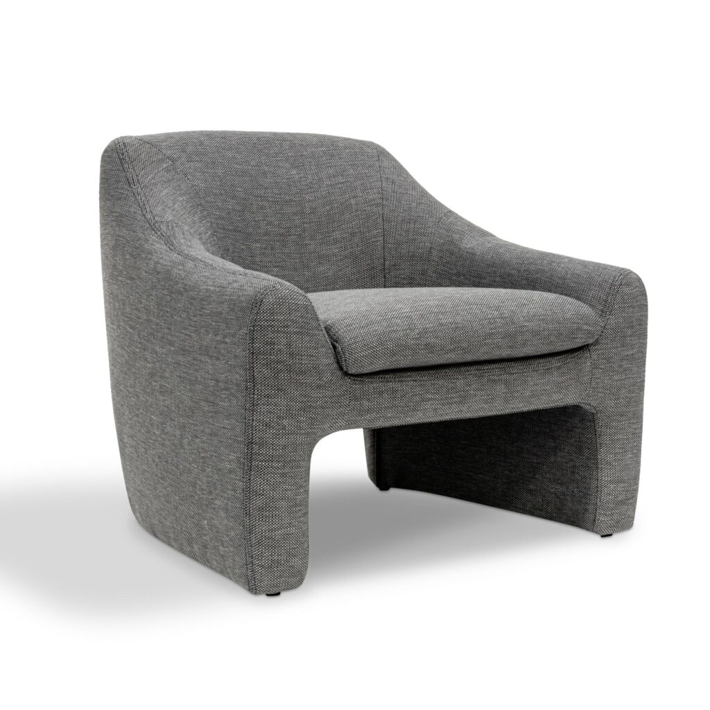 Anya fabric armchair in graphite grey with timber wood frame for modern interiors