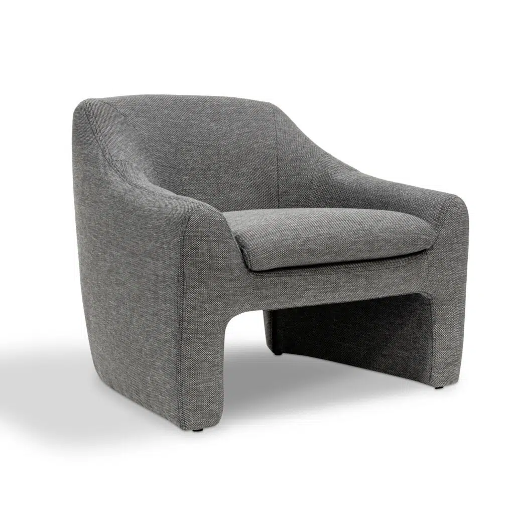 Anya fabric armchair in graphite grey with timber wood frame for modern interiors