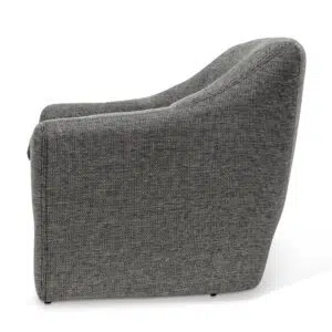 Anya fabric armchair in Graphite Grey with timber wood frame and H-shape structure for modern spaces