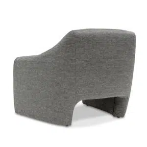 Anya fabric armchair in graphite grey with timber wood frame and H-shape structure for modern interiors