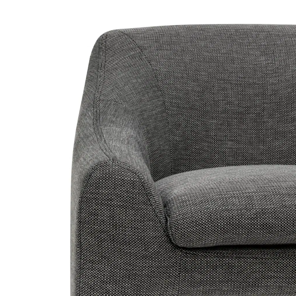 Anya Fabric Armchair in Graphite Grey with H-shape frame and timber wood legs for modern interiors