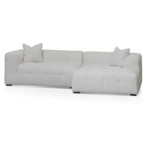 Mirella right chaise sofa in pearl boucle fabric with modern design and durable construction