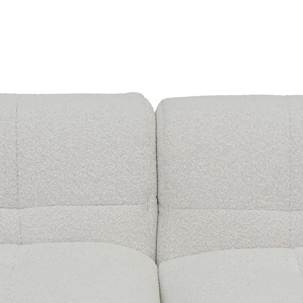 Mirella right chaise sofa in pearl boucle fabric with modern square arms and adjustable depth