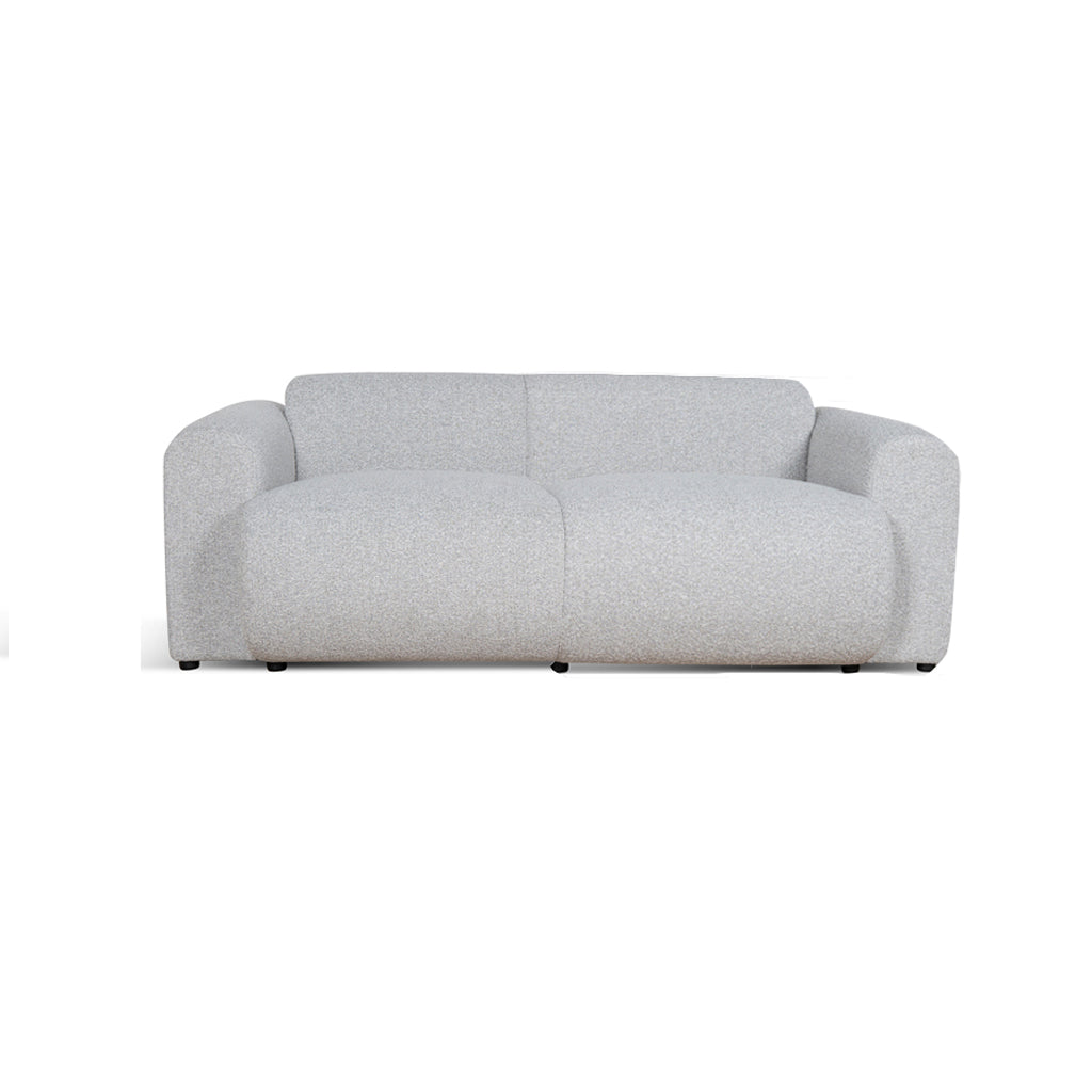 Silver grey boucle fabric sofa with deep seating and modern design for living rooms