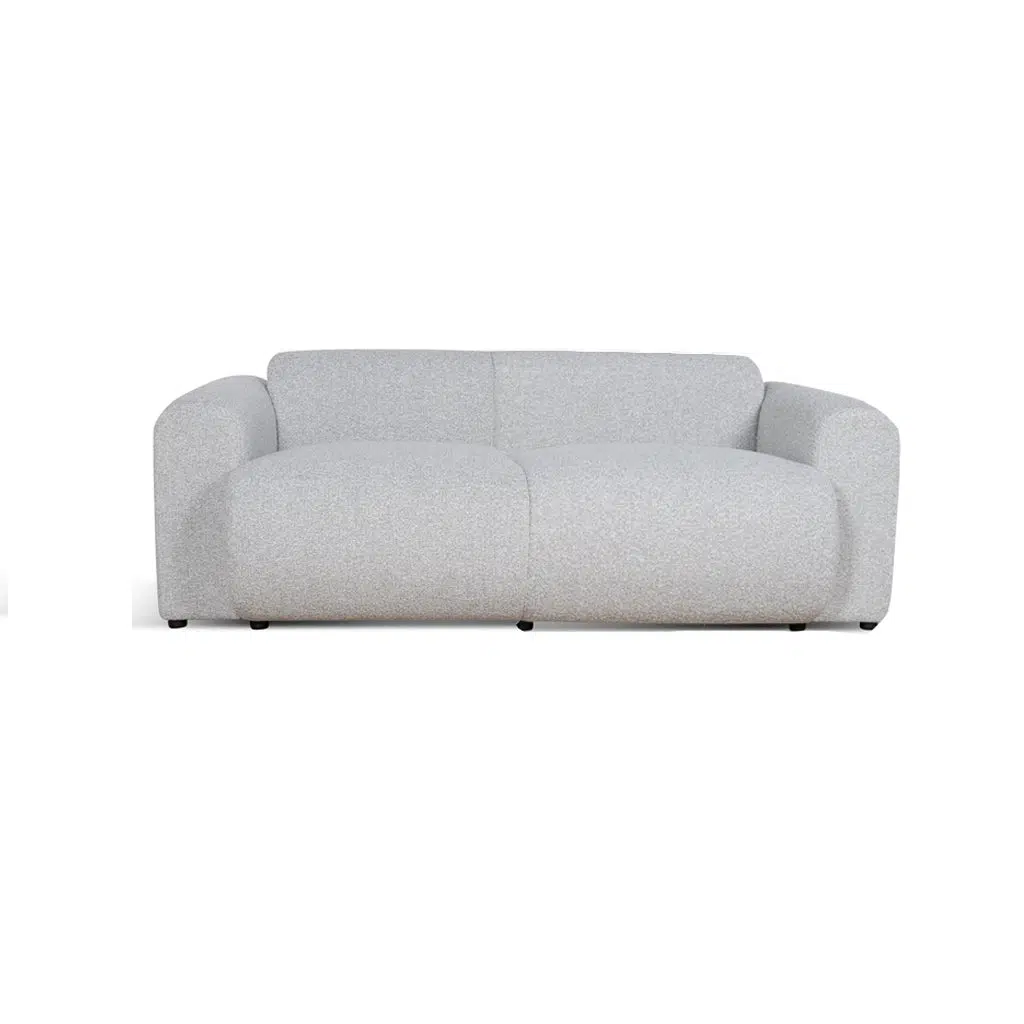 Silver grey boucle fabric sofa with deep seating and modern design for living rooms