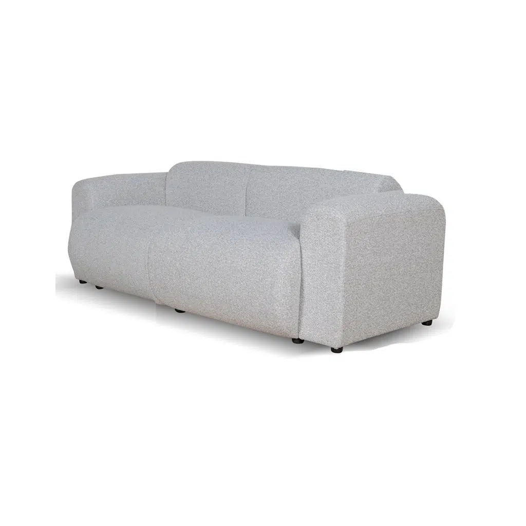 Silver grey boucle fabric sofa with deep seating and modern design for living rooms