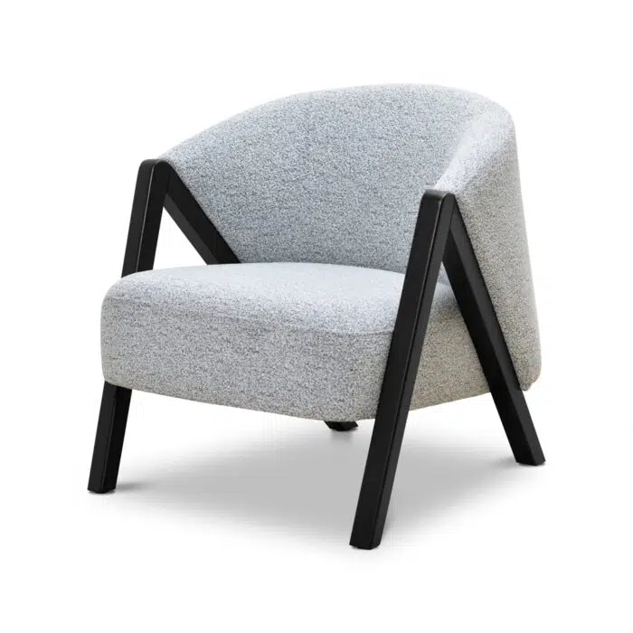 Amaris Fabric Armchair – Light Grey Fleck – Black Oak