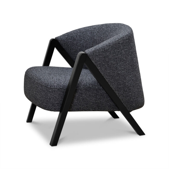 dark grey fleck fabric armchair black oak legs ergonomic modern design 80cm