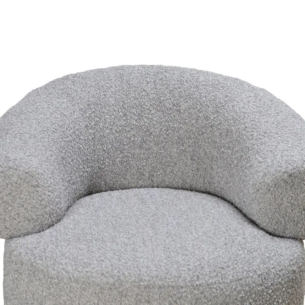 Phineas Armchair Light Grey Boucle Upholstered Ergonomic Curved Backrest Durable Pinewood Frame for Living Room Office Lounge