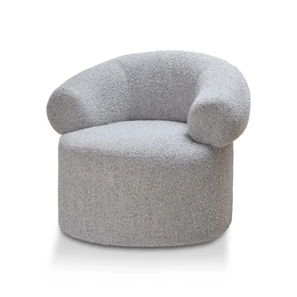 Phineas Light Grey Boucle Armchair Ergonomic Curved Backrest Durable Frame