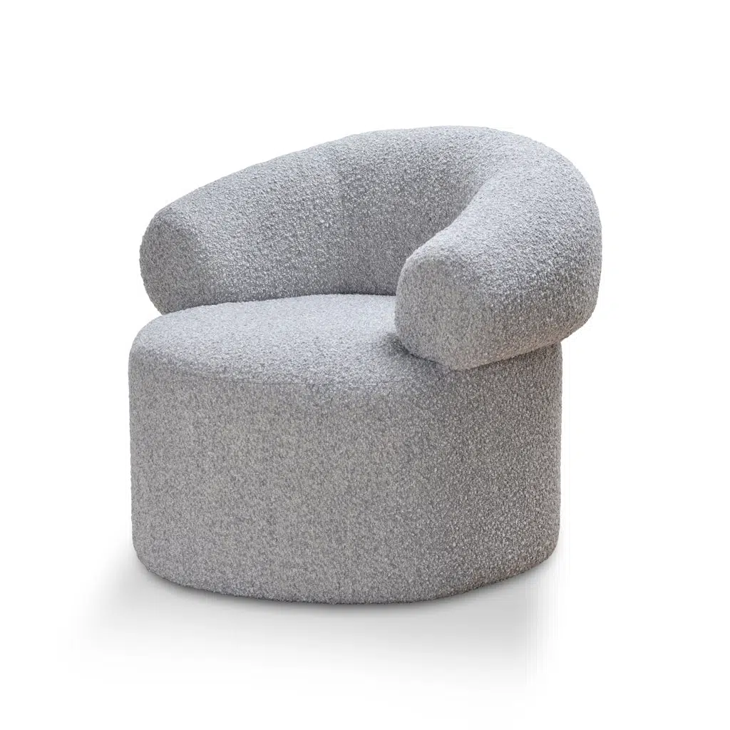phineas armchair light grey boucle fabric modern lounge seating ergonomic design commercial use