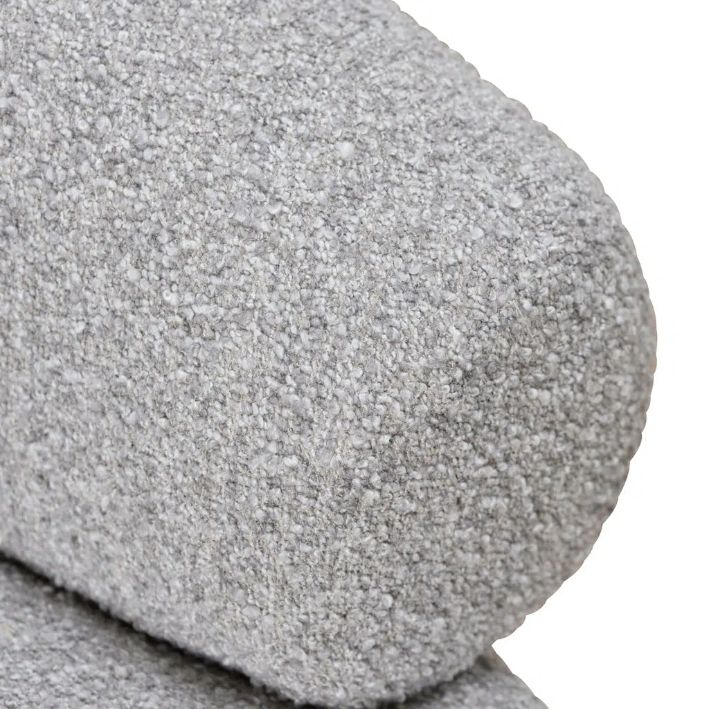 Phineas Armchair Light Grey Boucle Upholstery Premium Polyester Ergonomic Curved Backrest Durable Pinewood Frame Space-Saving Luxury Chair