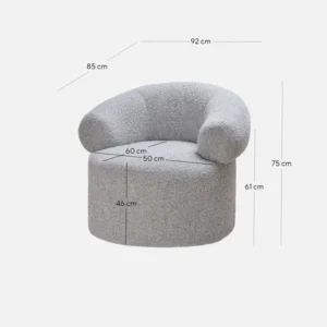 Phineas Armchair Light Grey Boucle Fabric Curved-Back Design