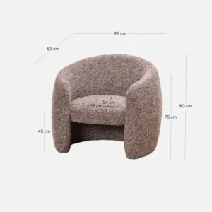 Isolde Armchair Rustic Brown Boucle Fabric Sturdy Pine Wood Frame Ergonomic Comfort Durability