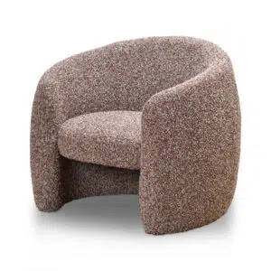 Isolde Armchair Rustic Brown Boucle Solid Pine Frame Ergonomic Cushioned Comfort Non-Skid Feet Modern Rustic Decor