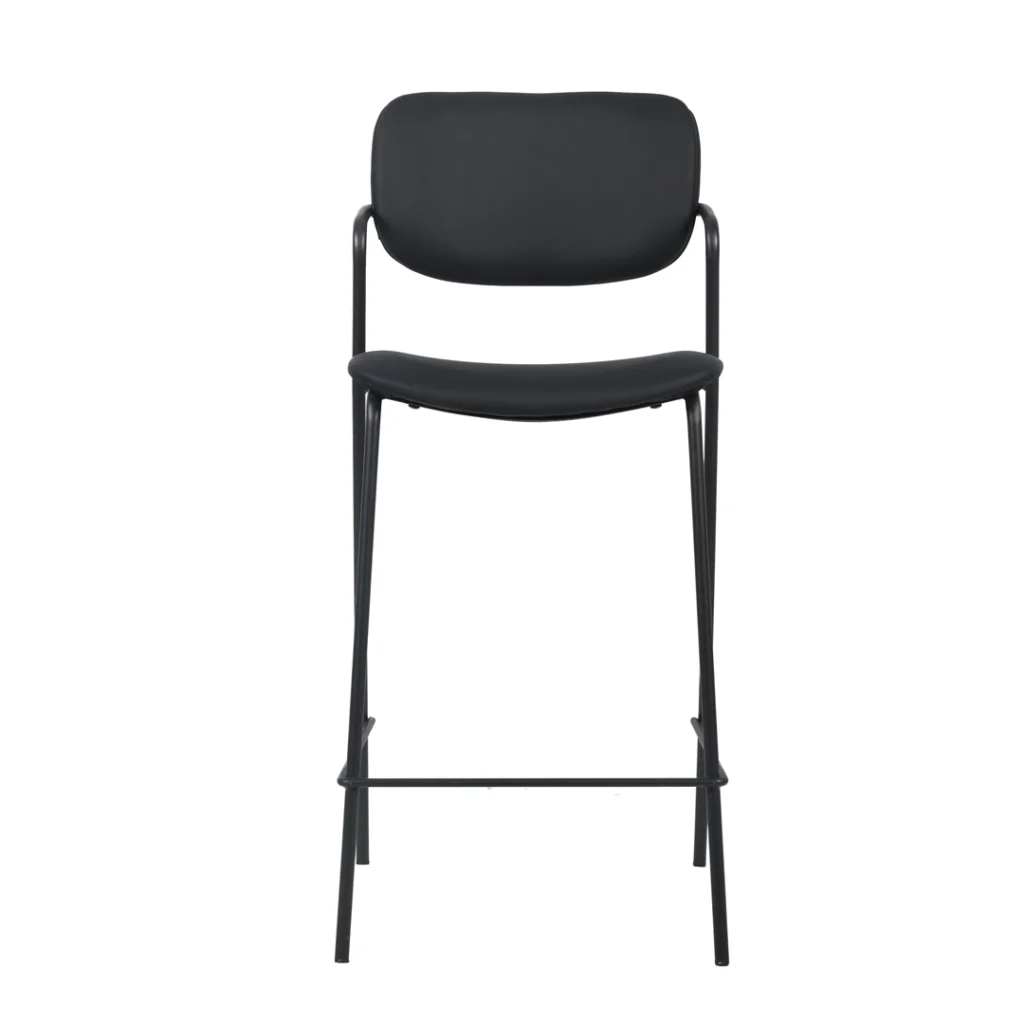 Black bar stools set of 2 with PU cushion and metal frame for kitchen island or bar