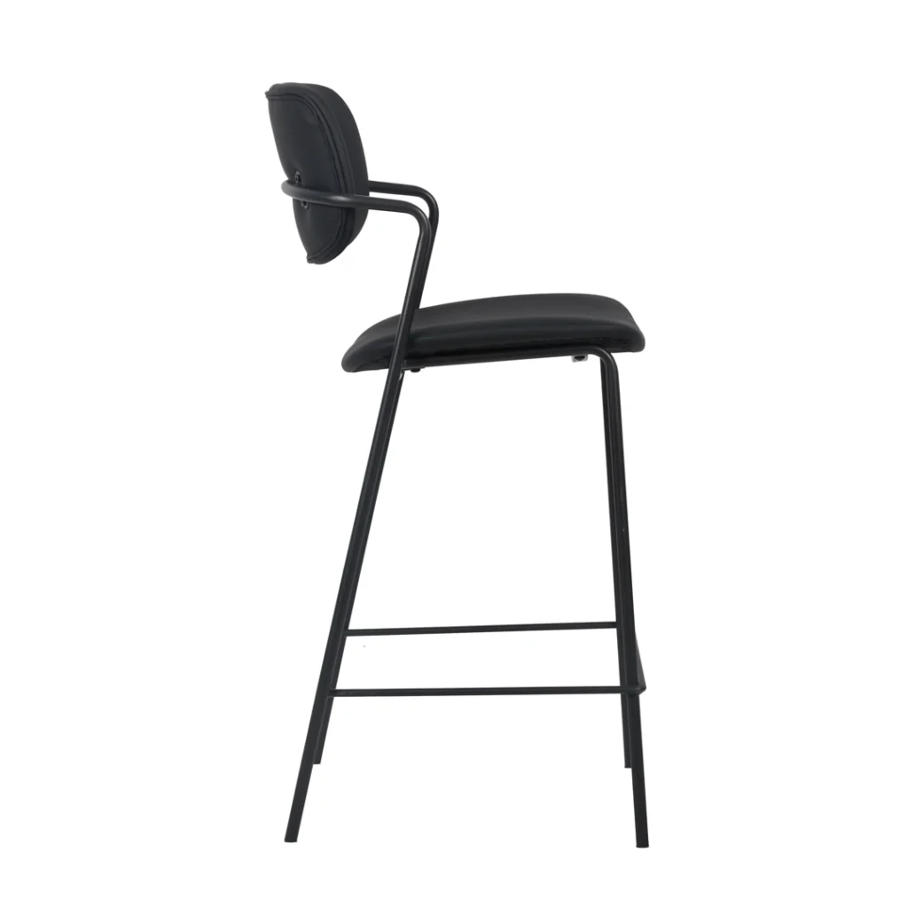 Black modern bar stools set of 2 with PU cushion and metal frame for kitchen island or bar