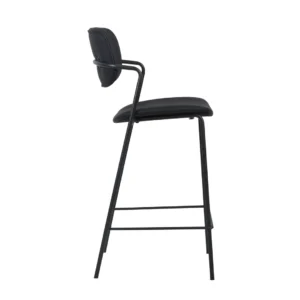 Black modern bar stools set of 2 with PU cushion and metal frame for kitchen island or bar