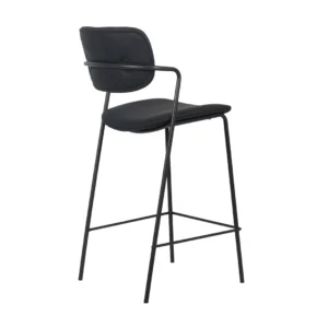 Black modern bar stools set of 2 with PU cushion and powder-coated metal frame
