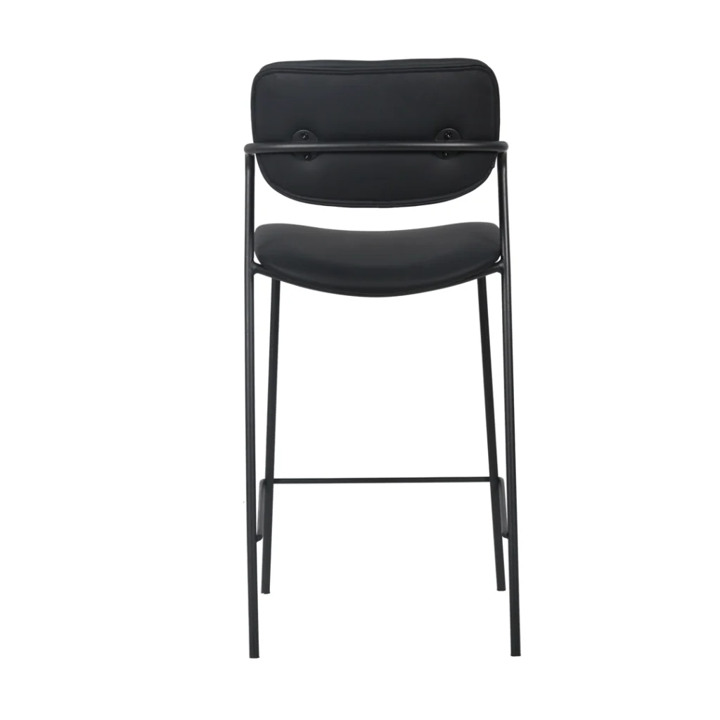 Black bar stools set of 2 with PU cushion and powder-coated metal frame for kitchen island or bar
