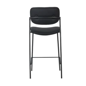 Black bar stools set of 2 with PU cushion and powder-coated metal frame for kitchen island or bar