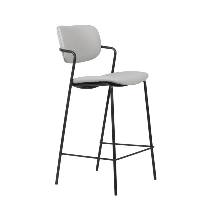 Ice Grey modern bar stools with eco-leather and black metal frame, set of 2 for kitchen or bar