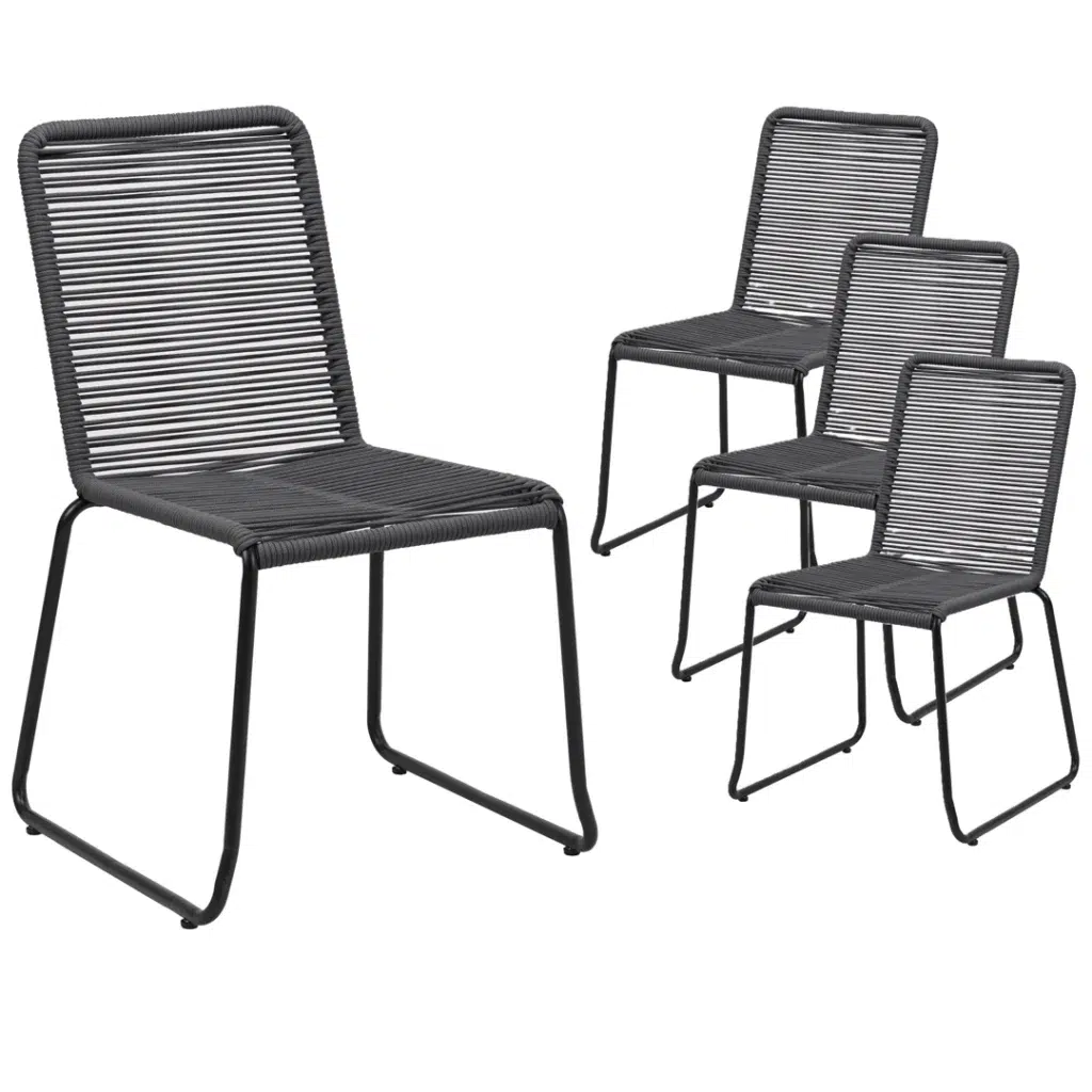 Lido outdoor dining chairs set of 4 charcoal rope weave with black metal frame
