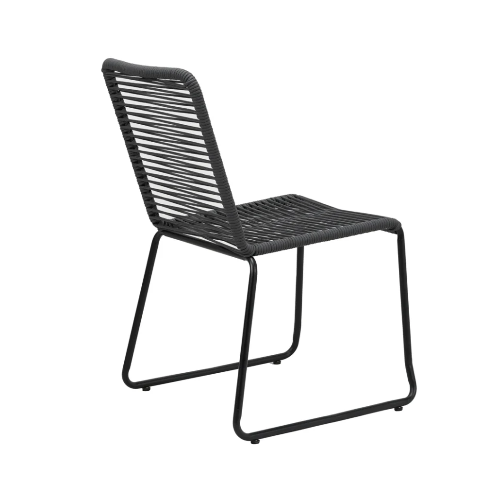 Lido charcoal rope outdoor dining chairs set of 2 with black metal frame