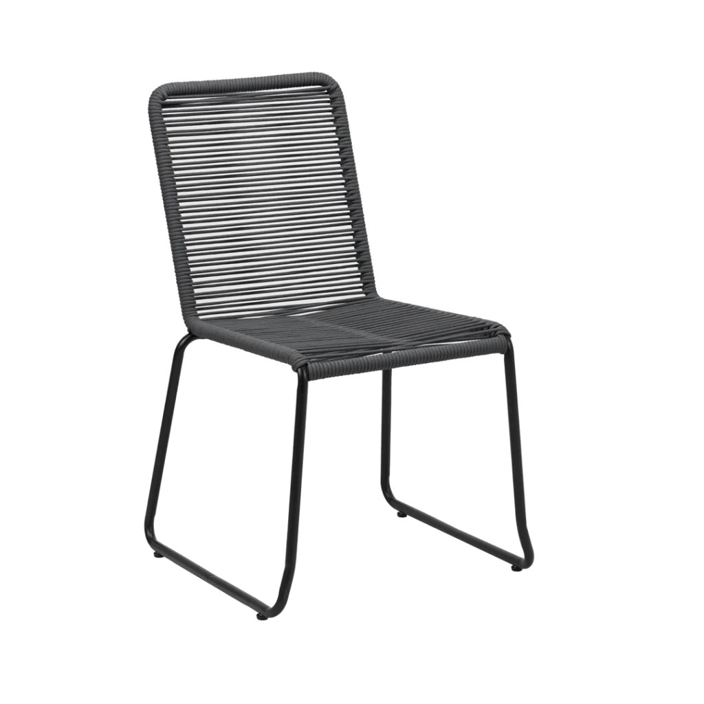 Lido charcoal rope outdoor dining chairs set of 2 with black powder-coated frame