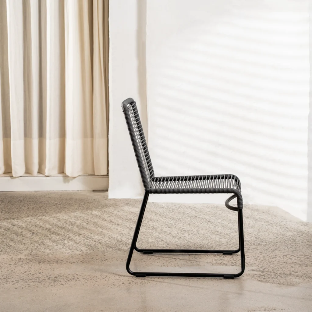 Lido charcoal outdoor dining chairs set of 2 with rope weave and black powder coated frame