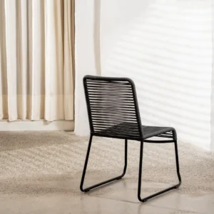 Lido charcoal rope outdoor chairs set of 2 with black metal frame for patio or garden