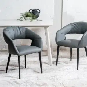 Charcoal eco leather dining chairs set of 2 with black metal frame modern design