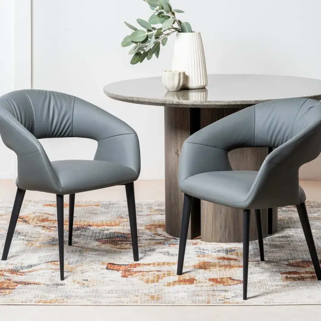 Charcoal eco leather dining chairs set of 2 with black metal frame modern industrial design