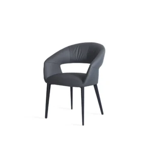 Charcoal and beige eco leather dining chairs with black metal frame set of 2