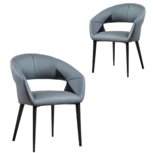Charcoal eco leather dining chairs set of 2 with black metal frame modern design