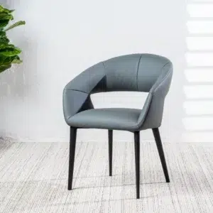 Charcoal and beige eco leather dining chairs with black metal frame set of 2