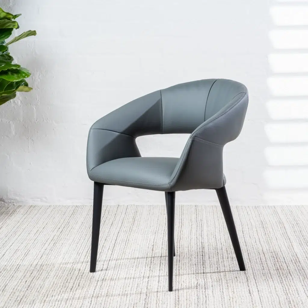 Charcoal eco leather dining chairs set of 2 with black metal frame modern style