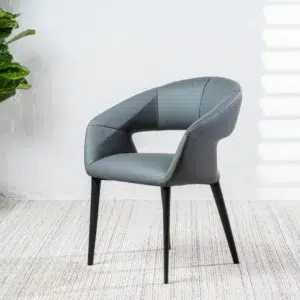 Charcoal eco leather dining chairs set of 2 with black metal frame modern style