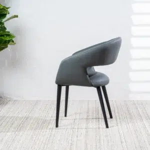 Charcoal and beige eco leather dining chairs with black metal frame set of 2