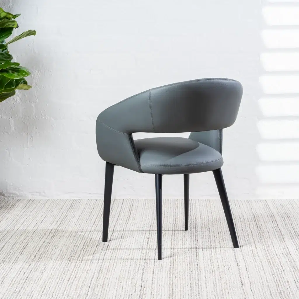 Charcoal eco leather dining chairs set of 2 with black metal frame modern design