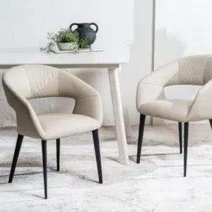 Beige eco-leather dining chairs set of 2 with black metal frame for modern interiors