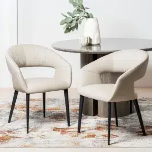 Beige eco-leather dining chairs set of 2 with black metal frame for modern dining room